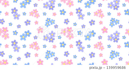 Seamless pattern with delicate forget-me-not flowers. Vector illustration wildflowers. Natural floral background. Seamless pattern with delicate forget-me-not flowers. Vector illustration wildflowers. Natural floral background. 139959686