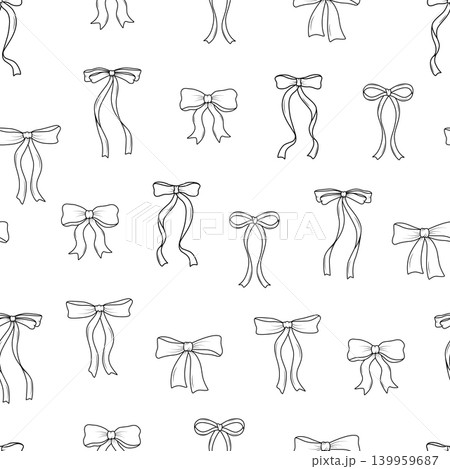 Seamless pattern bows and ribbons. Coquette bow outline background. Vector illustration wallpaper. Seamless pattern bows and ribbons. Coquette bow outline background. Vector illustration wallpaper. 139959687