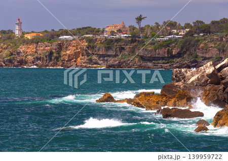 Rocky Atlantic coastline near Boca do Inferno in Cascais Portugal on sunny day Rocky Atlantic coastline near Boca do Inferno in Cascais Portugal on sunny day 139959722