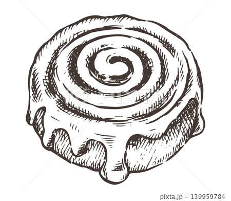Cinnamon bun. Vector illustration in sketch style. Vintage style drawing. Cinnamon bun. Vector illustration in sketch style. Vintage style drawing. 139959784