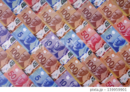 Money, currency of Canada, dollar banknotes of various denominations. Canadian money Money, currency of Canada, dollar banknotes of various denominations. Canadian money 139959901