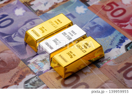 Gold and silver bullion or ingots as metals for bank storage, investments. Gold and silver bars Gold and silver bullion or ingots as metals for bank storage, investments. Gold and silver bars 139959955