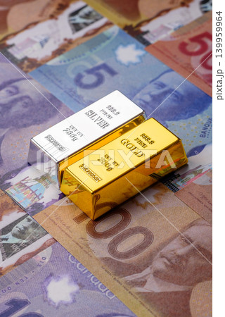 Gold and silver bullion or ingots as metals for bank storage, investments. Gold and silver bars Gold and silver bullion or ingots as metals for bank storage, investments. Gold and silver bars 139959964