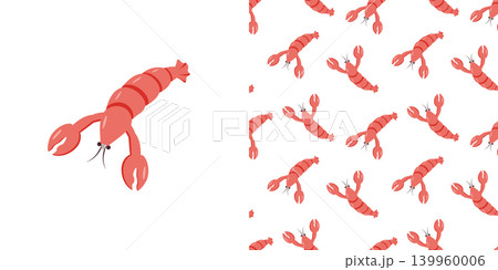 Clipart river crab and seamless pattern. Vector illustration of river and marine life. Background delicacies seafood. 139960006