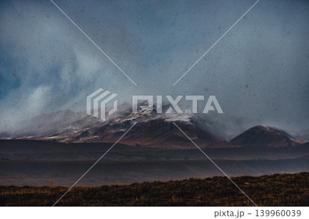 Mountain autumn landscape during the storm hailed, Kyrgyzstan 139960039