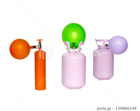 helium gas cylinder for inflating balloons isolated on white background 139960148