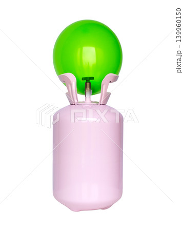 helium gas cylinder for inflating balloons isolated on white background 139960150
