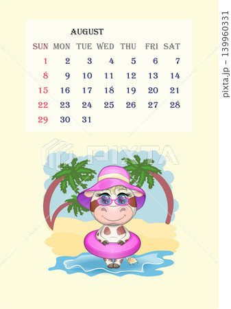 Calendar 2021. Cute bull and cow for every month 139960331