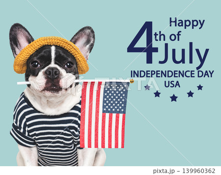 Happy Independence Day. American Flag and cute puppy Happy Independence Day. American Flag and cute puppy 139960362