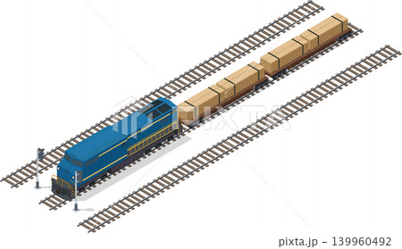 Freight train with processed wood plank on flatbed car Freight train with processed wood plank on flatbed car 139960492