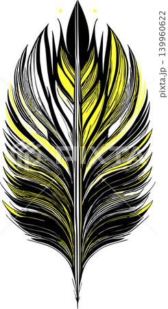 simple graphic drawing black and yellow bird feather, sketch, logo simple graphic drawing black and yellow bird feather, sketch, logo 139960622