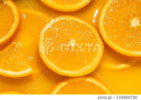 Bright juicy fruity background, oranges drenched in juice 139960780