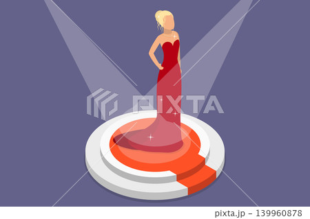 3D Isometric Flat Vector Illustration of Celebrity Spotlight, Elegant Female Movie Star Shines At Prestigious Awards Or Cool Party In Smiling Pose 3D Isometric Flat Vector Illustration of Celebrity Spotlight, Elegant Female Movie Star Shines At Prestigious Awards Or Cool Party In Smiling Pose 139960878