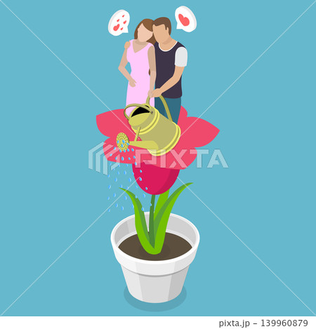 3D Isometric Flat Vector Illustration of Relationship, Couple Fosters Strong Family Bonds Through Plant Care For Lasting Relationship 139960879