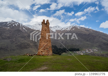 The Sioni Watchtower, located in the Kazbegi Municipality of Georgia. The Sioni Watchtower, located in the Kazbegi Municipality of Georgia. 139961776