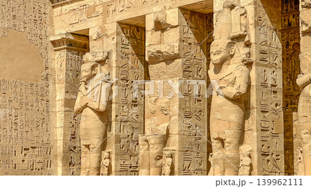 Medinet Habu, the mortuary temple of Ramesses III, located on the west bank of Luxor, Egypt. 139962111