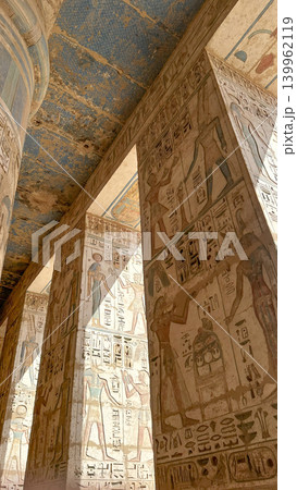 Medinet Habu, the mortuary temple of Ramesses III, located on the west bank of Luxor, Egypt. Medinet Habu, the mortuary temple of Ramesses III, located on the west bank of Luxor, Egypt. 139962119