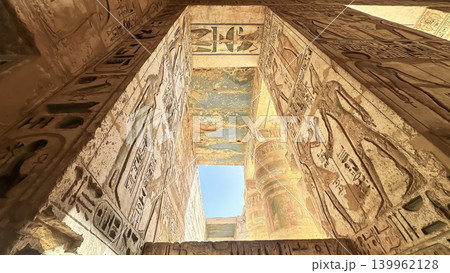 Medinet Habu, the mortuary temple of Ramesses III, located on the west bank of Luxor, Egypt. 139962128
