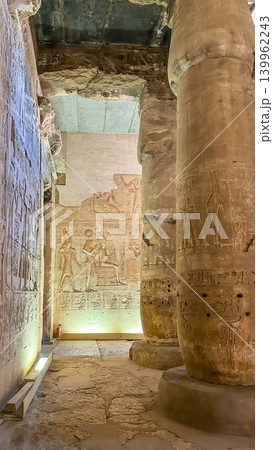 Beautiful interiors and ancient hieroglyphs in the Temple of Seti I in Abydos, Egypt. Beautiful interiors and ancient hieroglyphs in the Temple of Seti I in Abydos, Egypt. 139962243