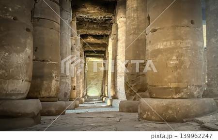 Beautiful interiors and ancient hieroglyphs in the Temple of Seti I in Abydos, Egypt. 139962247