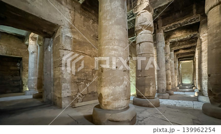 Beautiful interiors and ancient hieroglyphs in the Temple of Seti I in Abydos, Egypt. 139962254