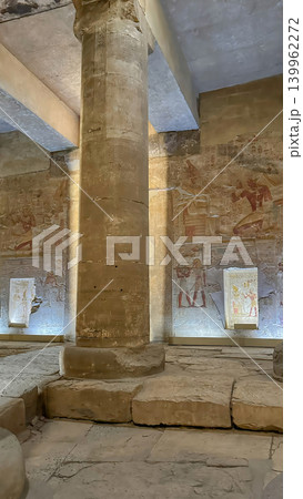Beautiful interiors and ancient hieroglyphs in the Temple of Seti I in Abydos, Egypt. Beautiful interiors and ancient hieroglyphs in the Temple of Seti I in Abydos, Egypt. 139962272