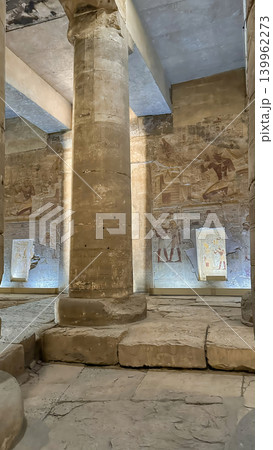 Beautiful interiors and ancient hieroglyphs in the Temple of Seti I in Abydos, Egypt. 139962273
