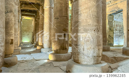 Beautiful interiors and ancient hieroglyphs in the Temple of Seti I in Abydos, Egypt. 139962285