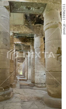 Beautiful interiors and ancient hieroglyphs in the Temple of Seti I in Abydos, Egypt. 139962311