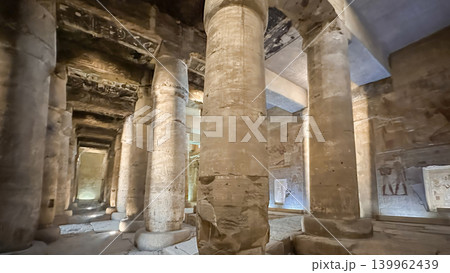 Beautiful interiors and ancient hieroglyphs in the Temple of Seti I in Abydos, Egypt. 139962439