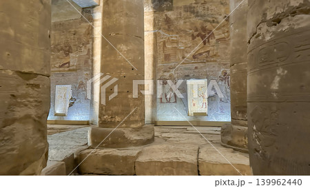 Beautiful interiors and ancient hieroglyphs in the Temple of Seti I in Abydos, Egypt. 139962440