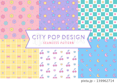 かわいいレトロなシティポップ シームレスパターン ベクター イラスト かわいいレトロなシティポップ シームレスパターン ベクター イラスト 139962714