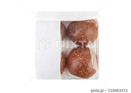 Packaged Hamburger Buns on White Background. Packaged Hamburger Buns on White Background. 139963415