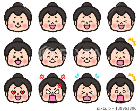 かわいいお相撲さんの顏アイコンイラスト素材セット5 かわいいお相撲さんの顏アイコンイラスト素材セット5 139963806