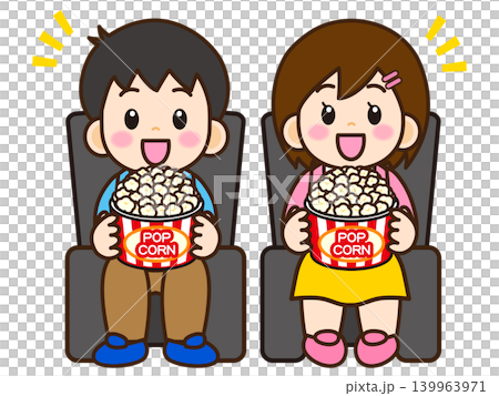 Illustration 5 of a man and woman watching a movie while eating popcorn Illustration 5 of a man and woman watching a movie while eating popcorn 139963971