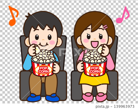 Illustration of a man and woman watching a movie while eating popcorn (3) Illustration of a man and woman watching a movie while eating popcorn (3) 139963973