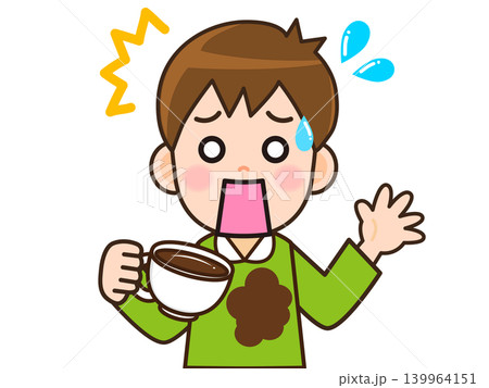 コーヒーを服にこぼして焦る男性のイラスト素材2 コーヒーを服にこぼして焦る男性のイラスト素材2 139964151