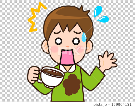 コーヒーを服にこぼして焦る男性のイラスト素材2 コーヒーを服にこぼして焦る男性のイラスト素材2 139964151