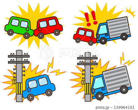 交通事故に遭う車のイラスト素材セット2 交通事故に遭う車のイラスト素材セット2 139964181