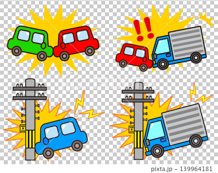 交通事故に遭う車のイラスト素材セット2 交通事故に遭う車のイラスト素材セット2 139964181