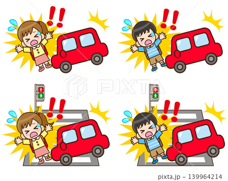 道路で交通事故に遭う子供のイラスト素材セット 道路で交通事故に遭う子供のイラスト素材セット 139964214