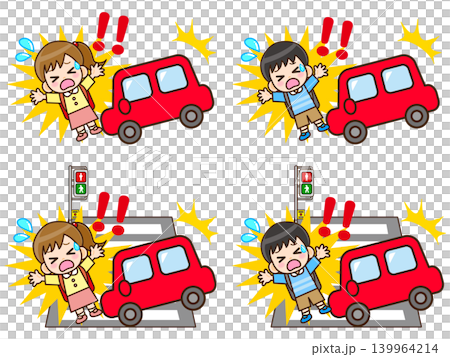 道路で交通事故に遭う子供のイラスト素材セット 道路で交通事故に遭う子供のイラスト素材セット 139964214