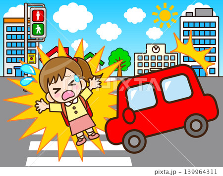 道路で交通事故に遭う少女のイラスト素材 道路で交通事故に遭う少女のイラスト素材 139964311