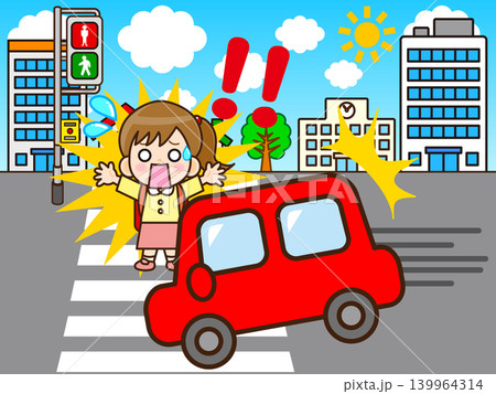 道路で交通事故に遭う少女のイラスト素材3 道路で交通事故に遭う少女のイラスト素材3 139964314