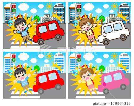 道路で交通事故に遭う男女のイラスト素材セット 道路で交通事故に遭う男女のイラスト素材セット 139964315