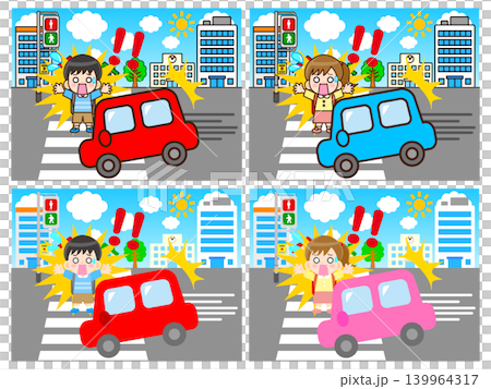 Illustration set 3 of a man and woman involved in a traffic accident on the road. Illustration set 3 of a man and woman involved in a traffic accident on the road. 139964317