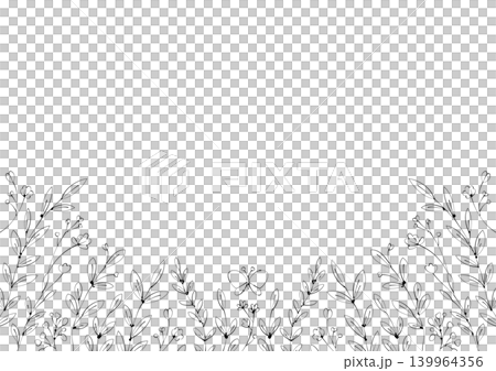 Pen-and-ink style botanical frame background; hand-drawn line art illustration botanical decorative frame. 139964356