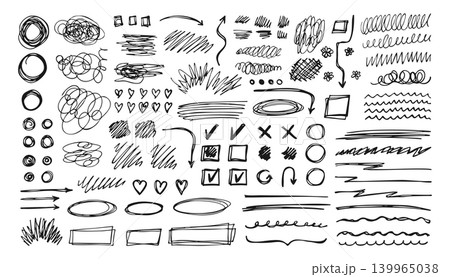 Hand drawn scribble marks set squiggly lines arrows sketchy hearts punk sketch strokes doodle frames Hand drawn scribble marks set squiggly lines arrows sketchy hearts punk sketch strokes doodle frames 139965038