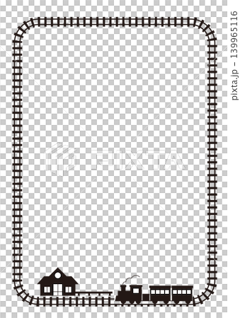 一個簡單的豎幅剪影畫框,描繪了鐵軌、車站和蒸汽機車。 一個簡單的豎幅剪影畫框,描繪了鐵軌、車站和蒸汽機車。 139965116