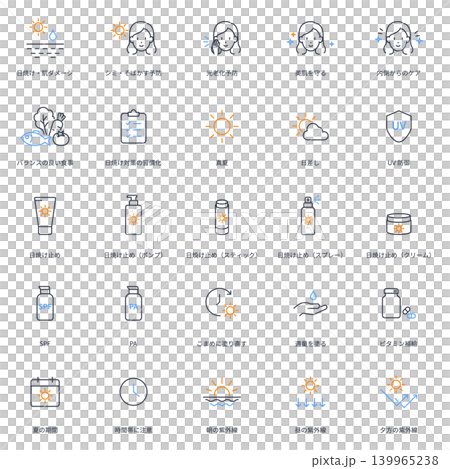 A simple line icon set for sun protection and UV care. A simple line icon set for sun protection and UV care. 139965238